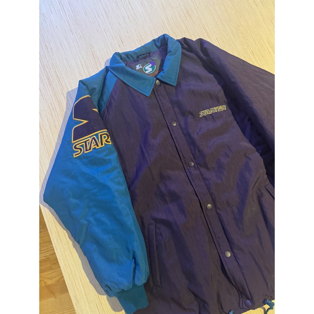 Vintage Starter S2 Power Source Coaches Jacket Mens XL Purple Teal Colorblock